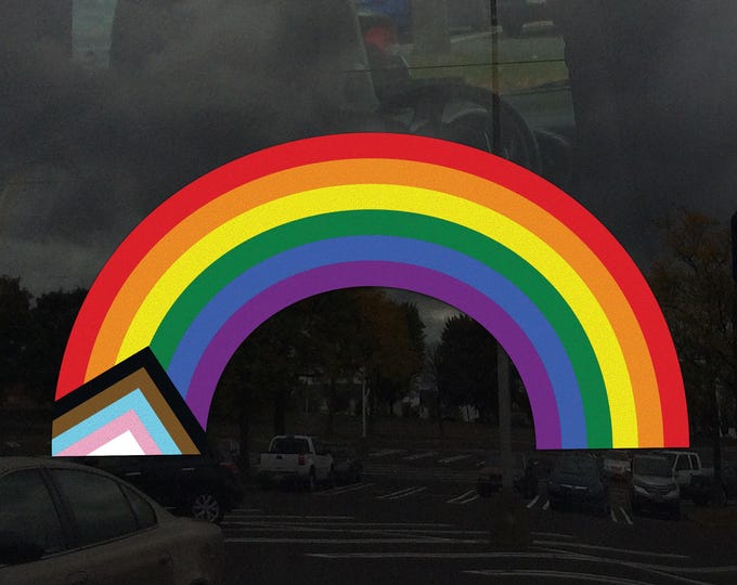 Rainbow Shape Progress Pride Flag LGBTQ POC Transgender Flag - Vibrant Static Cling Window Cling Indoor and Outdoor!