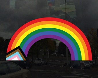 Rainbow Shape Progress Pride Flag LGBTQ POC Transgender Flag - Vibrant Static Cling Window Cling Indoor and Outdoor!