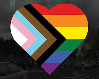 Heart Progress Pride Flag LGBTQ POC Transgender Flag - Vibrant Color Static Cling Window Cling - Use Indoor and Outdoor!