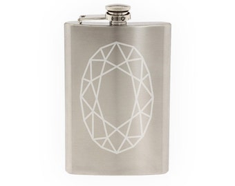 Diamond Design #5 - Jewellery Decoration Mineral Fractal - Etched 8 Oz Stainless Steel Flask