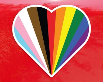 Sunburst Heart Progress Pride Flag LGBTQ POC Transgender Flag - Vibrant Color Vinyl Decal Sticker