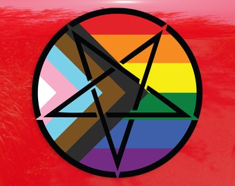 Inverted Pentagram Progress Pride Flag POC Trans LGBTQ Flag - Vibrant Color Vinyl Decal Sticker