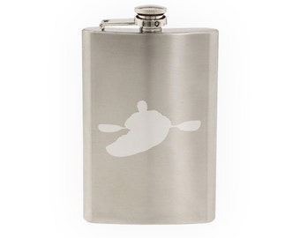 Extreme Sports #3 - Water Rafting Boat Paddle River Wave - Etched 8 Oz Stainless Steel Flask