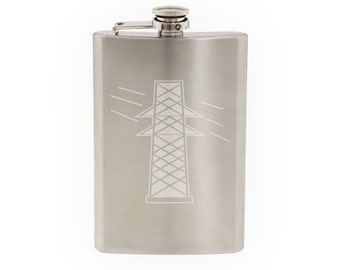 Industrial #10 - Electrical Transmission Tower Power- Etched 8 Oz Stainless Steel Flask