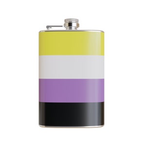 Nonbinary Pride Flag Printed Vinyl Wrapped 8 Ounce Stainless Steel Flask