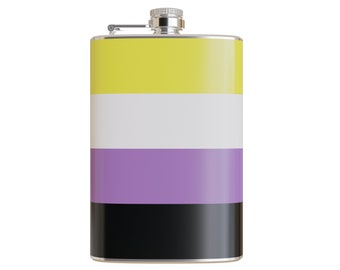 Nonbinary Pride Flag Printed Vinyl Wrapped 8 Ounce Stainless Steel Flask