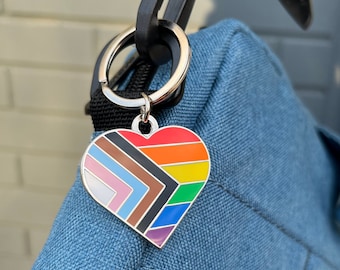 Heart Progress Pride Flag LGBTQ POC Transgender Flag - Enamel Keychain with Keyring