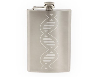 Medical #5- DNA Helix Biology Chemistry Genetic Protein- Etched 8 Oz Stainless Steel Flask