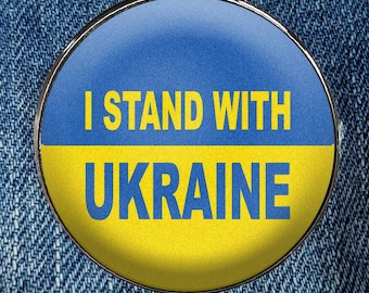 I Stand With Ukraine Enamel Pin - Ukraine Flag - Circular Printed Art Metal Enamel Pin Metal with a Protective Gloss Epoxy Finish