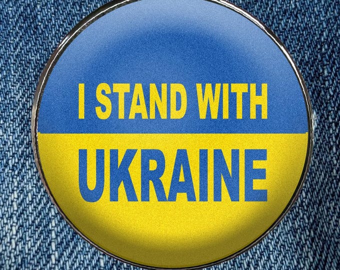 I Stand With Ukraine Enamel Pin - Ukraine Flag - Circular Printed Art Metal Enamel Pin Metal with a Protective Gloss Epoxy Finish