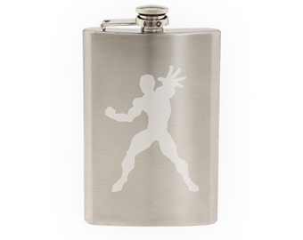 Comic Book Style - Super Hero Silhouette Power Version 1  - Etched 8 Oz Stainless Steel Flask