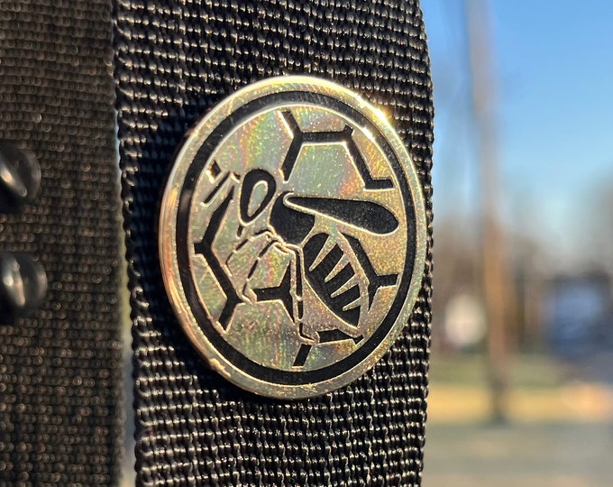 Honey Bee in Honeycomb Shiny Mirror-Finish Golden Enamel Pin