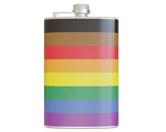 Philadelphia Inclusive Pride Flag Printed Vinyl Wrapped 8 Ounce Stainless Steel Flask