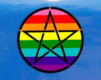 Upright Pentagram Classic Rainbow Pride Flag LGBTQ Flag - Vibrant Color Vinyl Decal Sticker