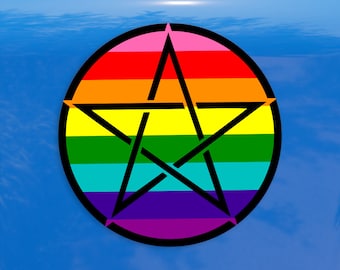 Upright Pentagram Classic Rainbow Pride Flag LGBTQ Flag - Vibrant Color Vinyl Decal Sticker