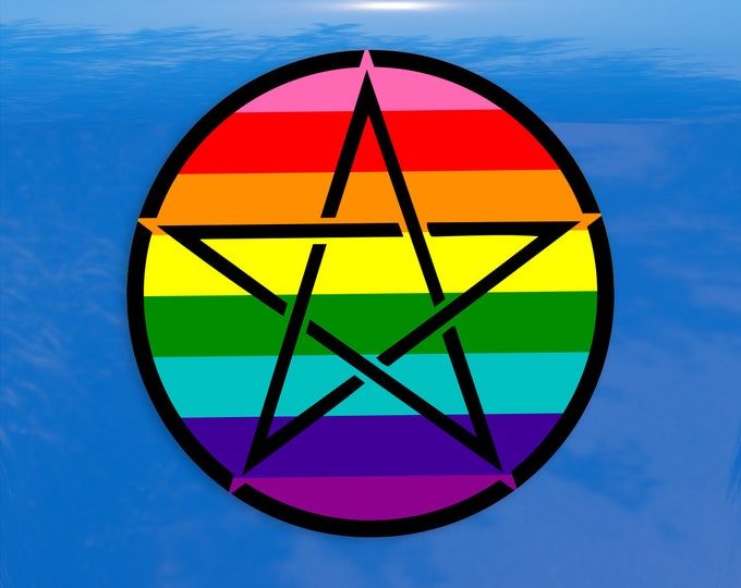 Upright Pentagram Classic Rainbow Pride Flag LGBTQ Flag - Vibrant Color Vinyl Decal Sticker