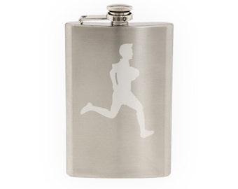 Sports Rugby #2 - Player Running Europe International- Etched 8 Oz Stainless Steel Flask