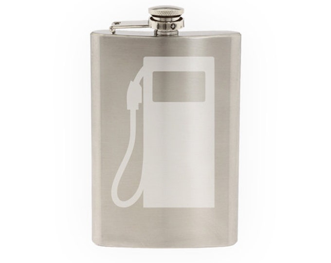 Industrial #4 - Gas Pump Dispenser Station Petrol Bowser - Etched 8 Oz Stainless Steel Flask
