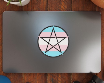 Upright Pentagram Transgender Pride Flag Vinyl Decal Sticker – Vibrant Color for Cars, Laptops, Windows – Durable Weatherproof Easy to Apply