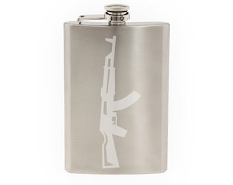 ak47- Etched 8 Oz Stainless Steel Flask