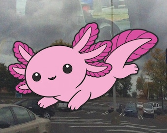 Pink Axolotl Window Cling – Cute Swimming Axolotl Static Cling for Glass Windows (Side Swim Pose)