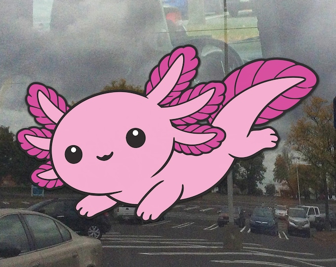 Pink Axolotl Window Cling – Cute Swimming Axolotl Static Cling for Glass Windows (Side Swim Pose)