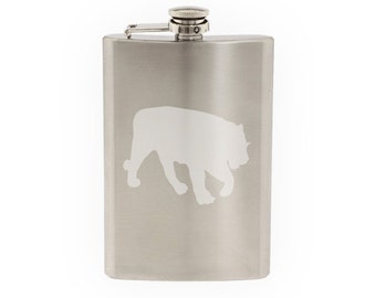 Tiger #5 - Big Cat Striped Predator Hunter Zoo Animal- Etched 8 Oz Stainless Steel Flask