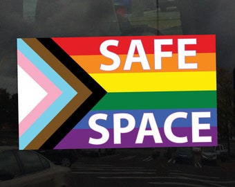 Bold Safe Space Progress Pride Flag LGBTQ POC Transgender Flag - Vibrant Color Static Cling Window Cling - Use Indoor and Outdoor!