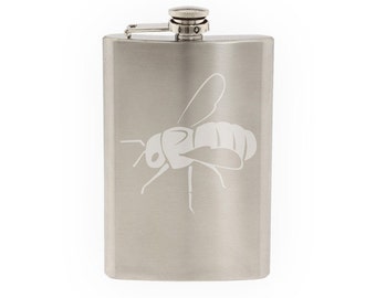 Insect Biology - Honey Bumble Bee Version 3- Etched 8 Oz Stainless Steel Flask