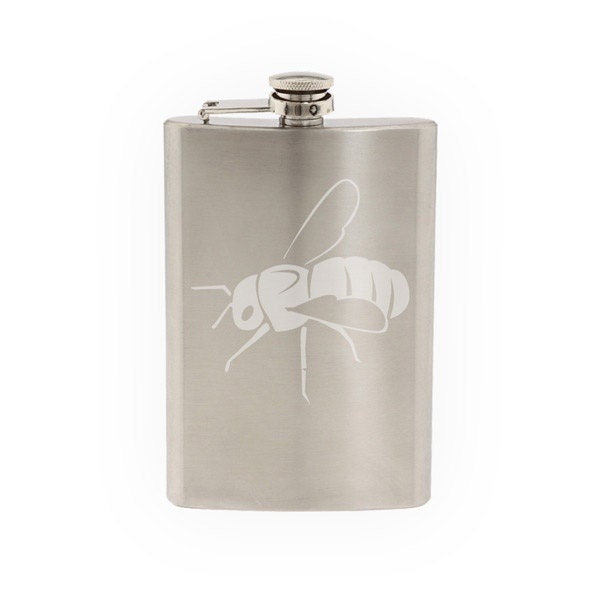 Insect Biology - Honey Bumble Bee Version 3- Etched 8 Oz Stainless Steel Flask