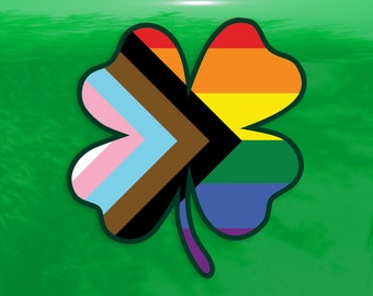 Four Leaf Clover Progress Pride Flag LGBTQ POC Transgender Flag - Vibrant Color Vinyl Decal Sticker