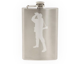 Hunting Rifle Aim #10- Deer Duck Hunt Chasing Tail- Etched 8 Oz Stainless Steel Flask
