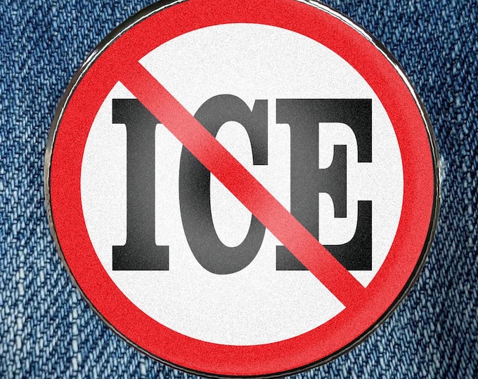 Anti ICE Enamel Pin - Circular Printed Art Metal Enamel Pin Metal with a Protective Gloss Epoxy Finish