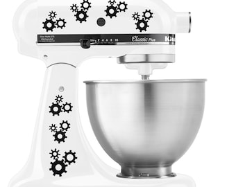 Cogs and Gears Engineering Mechanical Tattoo Style Art - Vinyl Decal Set for Kitchen Mixers