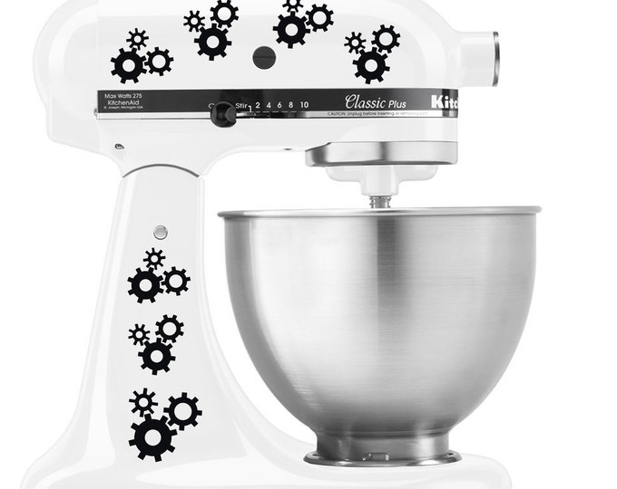 Cogs and Gears Engineering Mechanical Tattoo Style Art - Vinyl Decal Set for Kitchen Mixers