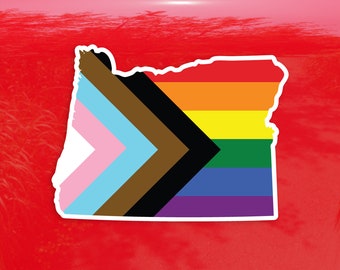 Oregon State Shape Progress Pride Flag LGBTQ POC Transgender Flag - Vibrant Color Vinyl Decal Sticker