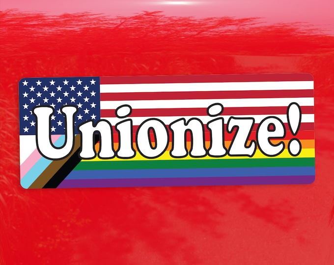 Unionize! Union Workers Rights American Progress Pride Flag LGBTQ POC Transgender Flag - Vibrant Color Vinyl Decal Sticker