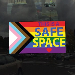 This is a Safe Space Progress Flag LGBTQ POC Transgender Flag - Vibrant Color Vinyl Decal Sticker