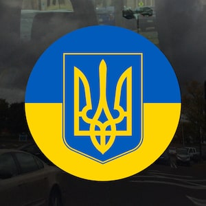 Round Flag Tryzub Ukraine Coat of Arms - Vibrant Color Vinyl Decal Sticker