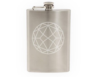 Diamond Design #3 - Jewellery Decoration Mineral Fractal - Etched 8 Oz Stainless Steel Flask