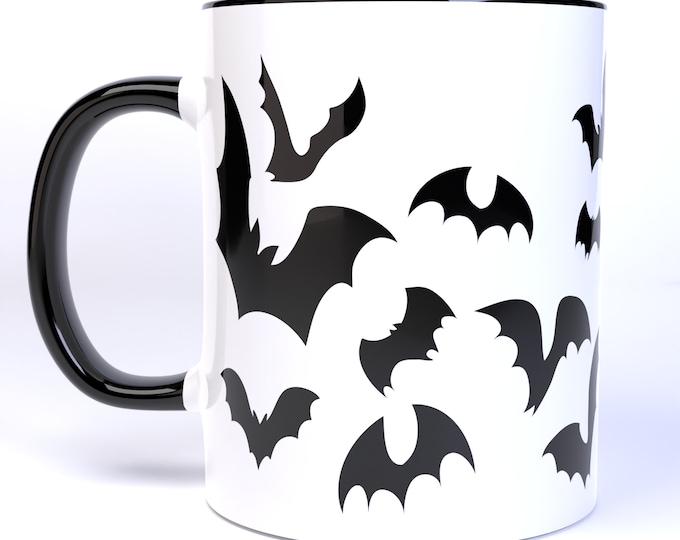 Bat Swarm  - 11 Ounce Ceramic Coffee Mug Teacup Black Handle