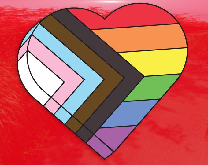 Candy Heart Progress Pride Flag LGBTQ POC Transgender Flag - Vibrant Color Vinyl Decal Sticker