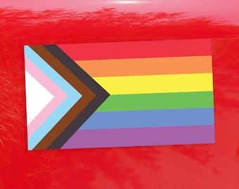 Pastel Heart Progress Pride Flag LGBTQ POC Transgender Flag - Vibrant Color Vinyl Decal Sticker