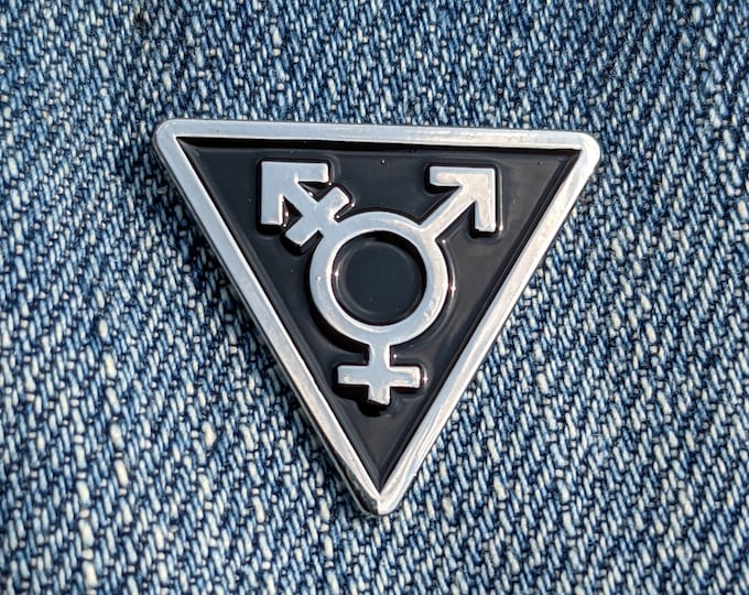 Transgender Symbol Triangle Badge Black and Silver - 1 inch Enamel Pin