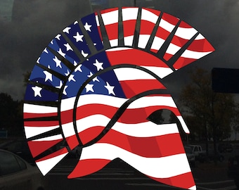 American Flag Spartan Helmet Facing Right- Vinyl Decal for Outdoor Use on Cars, ATV, Boats, Windows and More