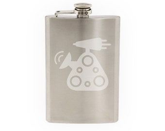 Space Icon- Mars Explorer Rover Toon Extraterrestrial- Etched 8 Oz Stainless Steel Flask