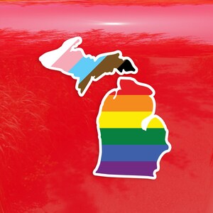 Michigan State Shape Progress Pride Flag LGBTQ POC Transgender Flag - Vibrant Color Vinyl Decal Sticker
