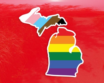 Michigan State Shape Progress Pride Flag LGBTQ POC Transgender Flag - Vibrant Color Vinyl Decal Sticker