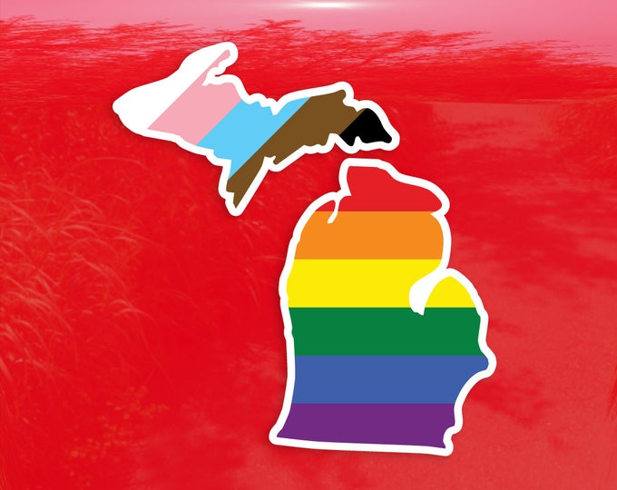 Michigan State Shape Progress Pride Flag LGBTQ POC Transgender Flag - Vibrant Color Vinyl Decal Sticker