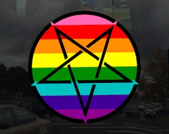 Inverted Pentagram Classic Rainbow Pride Flag LGBTQ Flag - Vibrant Static Cling Window Cling Indoor and Outdoor!
